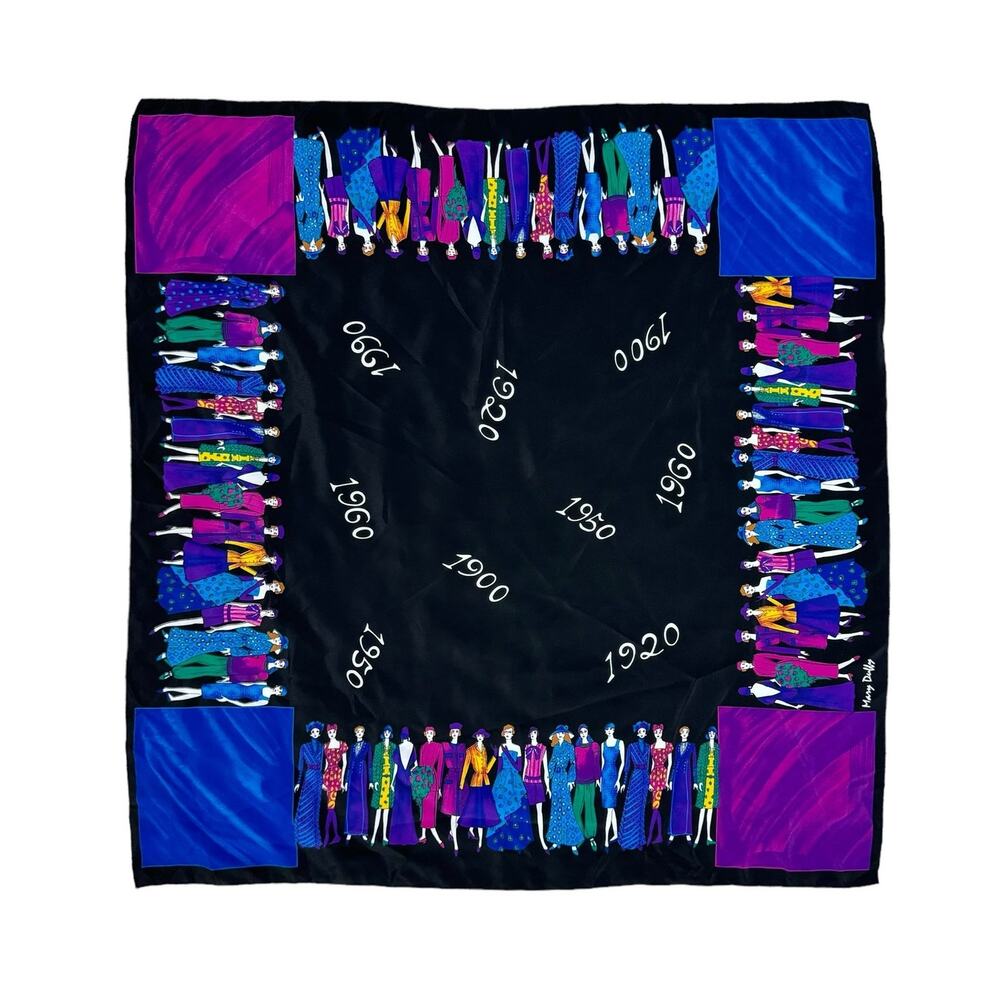 Mary Duffy Decade Vintage Lady Print Black Purple Large Square Fashion Scarf